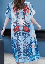 Load image into Gallery viewer, Boho Blue O Neck Print Patchwork Chiffon Dresses Summer