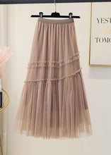 Load image into Gallery viewer, Boho Brown Wrinkled Patchwork Bow Tulle Skirt Spring