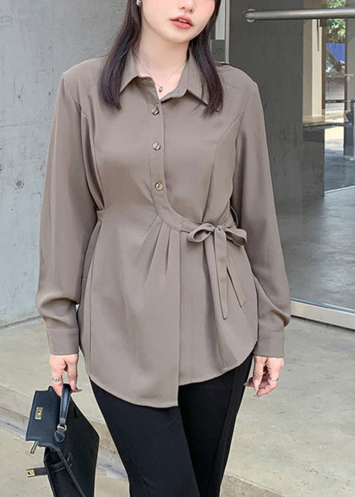 Boho Coffee Asymmetrical Lace Up Spandex Shirt Top Fall