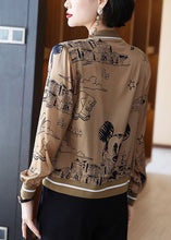 Load image into Gallery viewer, Boho Coffee Zippered Patchwork Print Silk Coats Spring