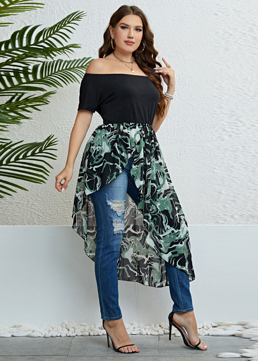 Boho Colorblock Slash Neck Asymmetrical Patchwork Chiffon Dresses Summer