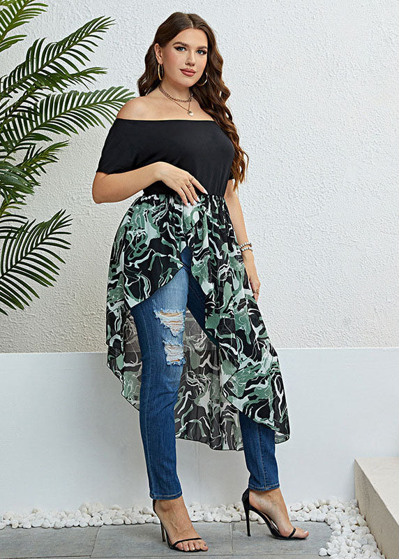 Boho Colorblock Slash Neck Asymmetrical Patchwork Chiffon Dresses Summer