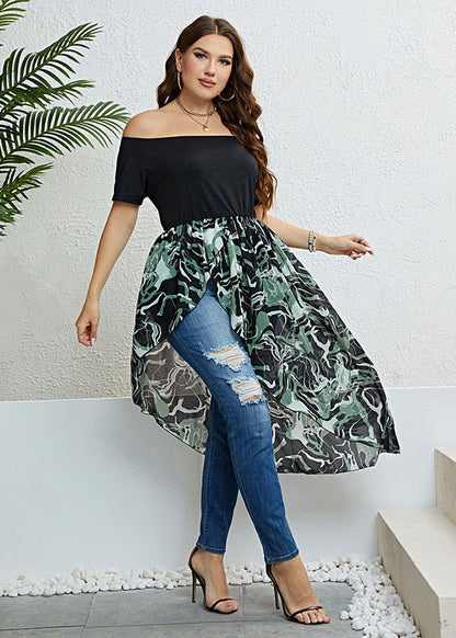 Boho Colorblock Slash Neck Asymmetrical Patchwork Chiffon Dresses Summer