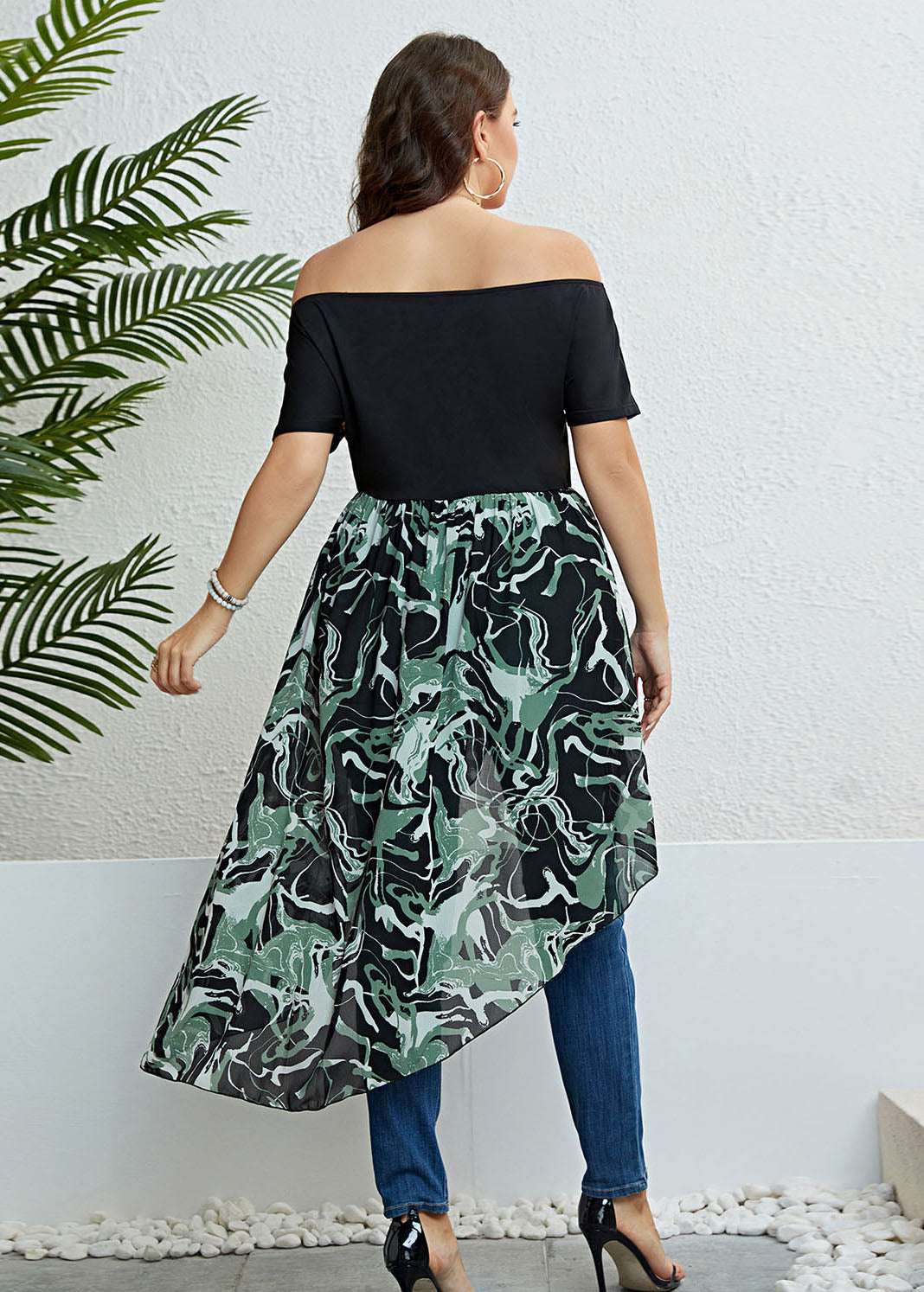 Boho Colorblock Slash Neck Asymmetrical Patchwork Chiffon Dresses Summer