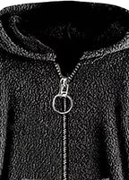 Boho Dark Gray Hooded Pockets Zippered Patchwork Teddy Faux Fur Coats Fall