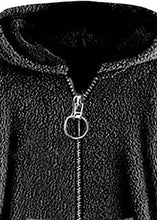 Load image into Gallery viewer, Boho Dark Gray Hooded Pockets Zippered Patchwork Teddy Faux Fur Coats Fall