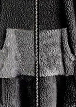 Load image into Gallery viewer, Boho Dark Gray Hooded Pockets Zippered Patchwork Teddy Faux Fur Coats Fall