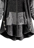 Boho Dark Gray Hooded Pockets Zippered Patchwork Teddy Faux Fur Coats Fall
