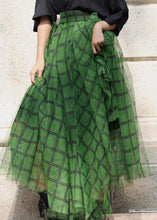 Load image into Gallery viewer, Boho Green Plaid tulle asymmetrical design Skirt Summer