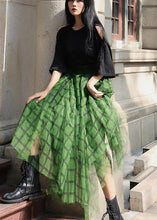 Load image into Gallery viewer, Boho Green Plaid tulle asymmetrical design Skirt Summer