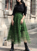 Load image into Gallery viewer, Boho Green Plaid tulle asymmetrical design Skirt Summer