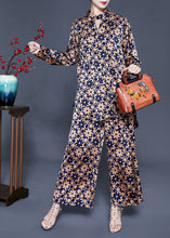 Load image into Gallery viewer, Boho Khaki Stand Collar Print Silk Tops And Pants Two Pieces Set Summer