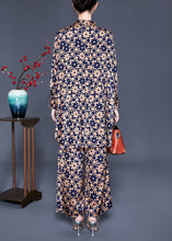 Load image into Gallery viewer, Boho Khaki Stand Collar Print Silk Tops And Pants Two Pieces Set Summer