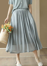 Load image into Gallery viewer, Boho Light Blue Wrinkled Pockets Patchwork Cotton Skirts Summer
