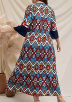 Boho Navy O Neck Print Patchwork Cotton Dresses Half Sleeve
