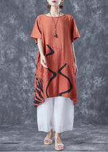 Load image into Gallery viewer, Boho Orange Oversized Patchwork Cotton Dress Summer