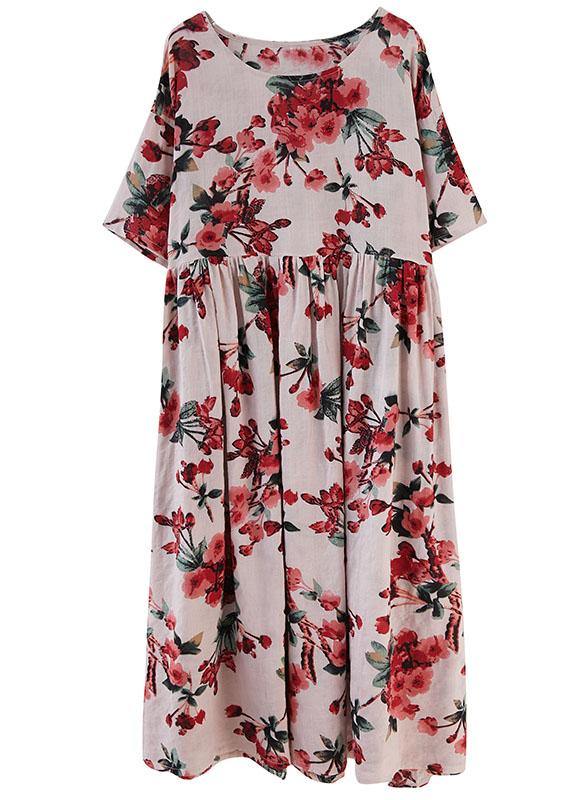Boho Pink  Floral  O-Neck Patchwork Summer Half Sleeve Dresses