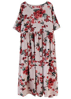 Boho Pink  Floral  O-Neck Patchwork Summer Half Sleeve Dresses
