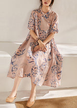 Load image into Gallery viewer, Boho Pink Print  Tie Waist Patchwork Summer Ramie Long Dress Short Sleeve
