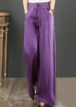 Load image into Gallery viewer, Boho Purple Pockets Elastic Waist Cotton Wide Leg Pants Summer