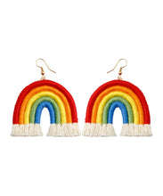 Load image into Gallery viewer, Boho Rainbow Cotton Knit Fabric Tassel Hoop Earrings