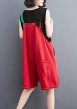 Load image into Gallery viewer, Boho Red Slash Neck Graphic Print Patchwork Button Denim Jumpsuit Summer
