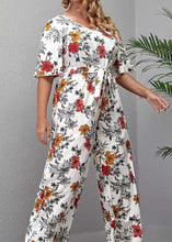 Load image into Gallery viewer, Boho White O-Neck Print Tie Waist Jumpsuit Summer