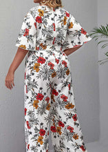 Load image into Gallery viewer, Boho White O-Neck Print Tie Waist Jumpsuit Summer