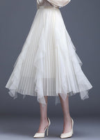 Boho White Patchwork Tulle A Line Fall Skirt