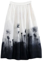 Boho White Print A Line Fall Linen Skirts