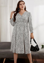 Boho White V Neck Print Wrinkled Patchwork Chiffon Dresses Fall