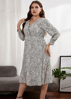 Boho White V Neck Print Wrinkled Patchwork Chiffon Dresses Fall