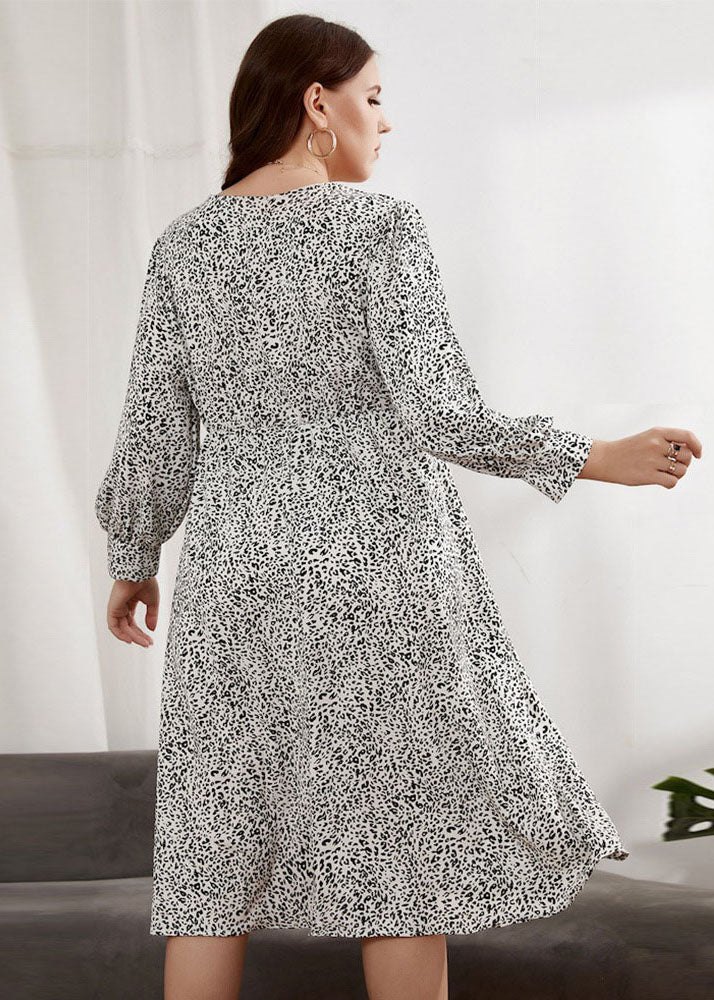 Boho White V Neck Print Wrinkled Patchwork Chiffon Dresses Fall