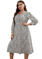 Boho White V Neck Print Wrinkled Patchwork Chiffon Dresses Fall