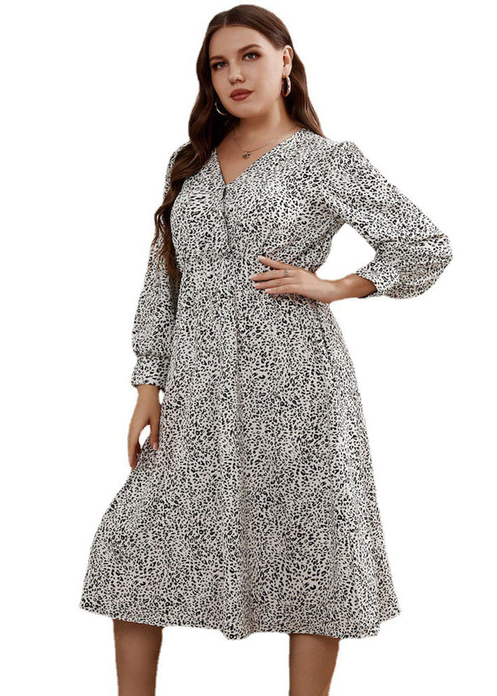 Boho White V Neck Print Wrinkled Patchwork Chiffon Dresses Fall