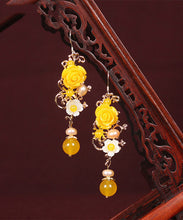 Load image into Gallery viewer, Boho Yellow Crystal Chalcedony Floral Drop Earrings