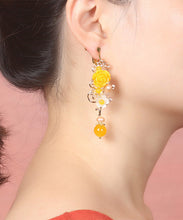 Load image into Gallery viewer, Boho Yellow Crystal Chalcedony Floral Drop Earrings