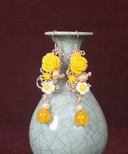 Load image into Gallery viewer, Boho Yellow Crystal Chalcedony Floral Drop Earrings