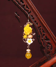 Load image into Gallery viewer, Boho Yellow Crystal Chalcedony Floral Drop Earrings