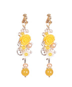 Boho Yellow Crystal Chalcedony Floral Drop Earrings