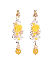 Load image into Gallery viewer, Boho Yellow Crystal Chalcedony Floral Drop Earrings