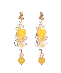 Boho Yellow Crystal Chalcedony Floral Drop Earrings