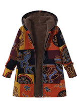 Load image into Gallery viewer, Boho Yellow Hooded Print Patchwork Warm Fleece Coat Fall