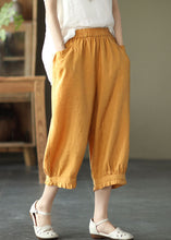 Load image into Gallery viewer, Boho Yellow Pockets Ruffled Patchwork Linen Crop Pants Summer