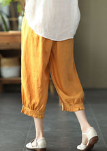 Load image into Gallery viewer, Boho Yellow Pockets Ruffled Patchwork Linen Crop Pants Summer