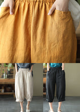Load image into Gallery viewer, Boho Yellow Pockets Ruffled Patchwork Linen Crop Pants Summer