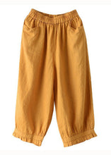 Load image into Gallery viewer, Boho Yellow Pockets Ruffled Patchwork Linen Crop Pants Summer