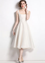 Load image into Gallery viewer, Boutique Apricot Square Collar Wrinkled Patchwork Silk Dress Sleeveless