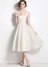 Load image into Gallery viewer, Boutique Apricot Square Collar Wrinkled Patchwork Silk Dress Sleeveless