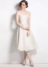 Load image into Gallery viewer, Boutique Apricot Square Collar Wrinkled Patchwork Silk Dress Sleeveless